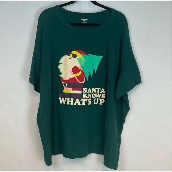 OLD NAVY Men's Christmas Pajama Set 4X Santa Green Plaid T-Shirt & Fleece Pants - Picture 2 of 14